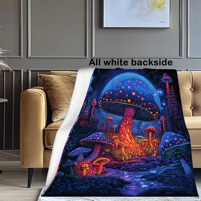 Mushroom Blanket Throw, Mushroom Gifts for Women and Men, Soft Lightweight Fleece for Bedroom, Living Room, and Decor, 50x60 Inches