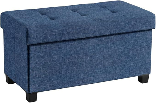 Ornavo Home 30 Inch Storage Ottoman, Large Storage Bench, Ottoman with Storage with Legs, Foot Rest Stool, Bedroom Bench - Navy Blue