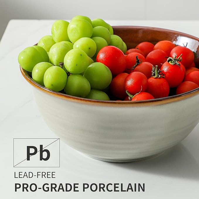 MEKY Serving Bowls, 84oz Ceramic Mixing Bowls for Salad Pasta Soup Pho Pasta Ramen, 9 Inch Large Kitchen Durable Bowls for Baking Cooking Party Dinner, Microwave & Dishwasher Safe,Set of 2, Brown