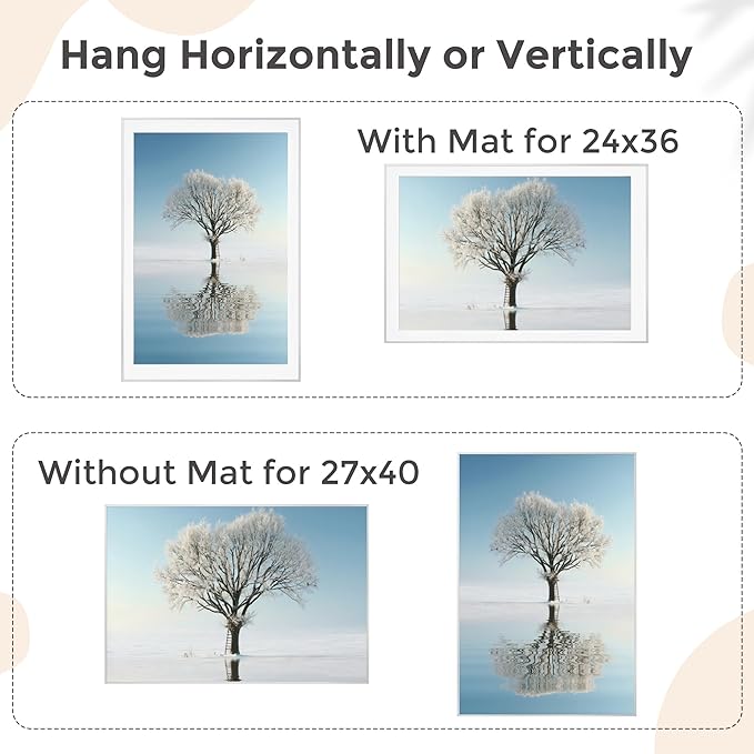 27x40 Metal Picture Frame For Wall With Mat For 24x36, 27''x40'' Aluminum Photo Frames With Tempered Glass For Home Decor, Minimalist Modern Poster Frame Horizontal And Vertical Formats, Silver
