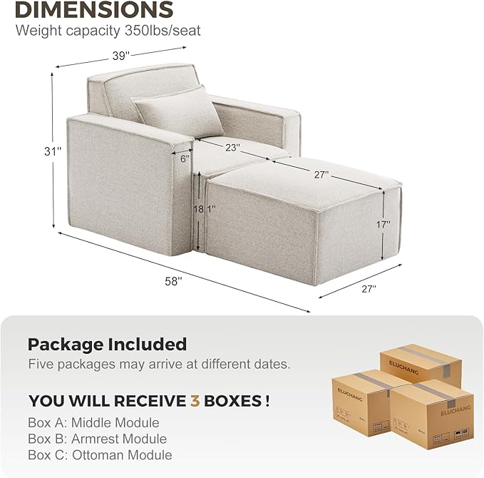 ELUCHANG Oversized Accent Chair with Ottoman,Modern Boucle Sofa Chair with Strong Wood Frame,High Supportive & Soft Sponges Comfy Upholstered Armchair Reading Chairs for Apartment,Oatmeal