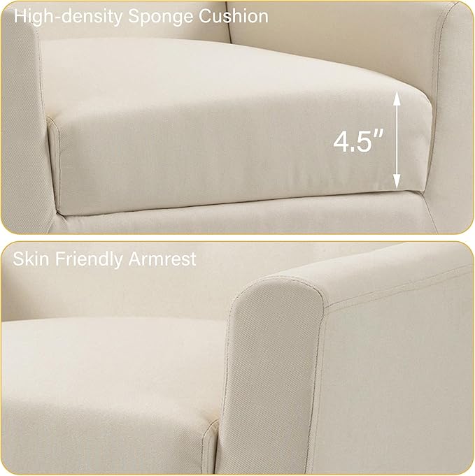 Accent Chair, Mid-Century Modern Fabric Chairs with Arms for Living Room, Comfy Upholstered Club Single Sofa Armchair for Bedroom Waiting Room with Solid Wood Frame (Fabric White, Set of 2)
