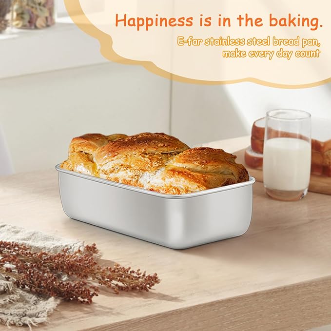 E-far Loaf Pan Set of 16, Stainless Steel Loaf Pan for Baking Bread 9 x5, Rectangle Metal Bakeware Mold for Homemade Banana Bread Meatloaf Brownies, Healthy & Non Toxic, Easy Release & Dishwasher Safe