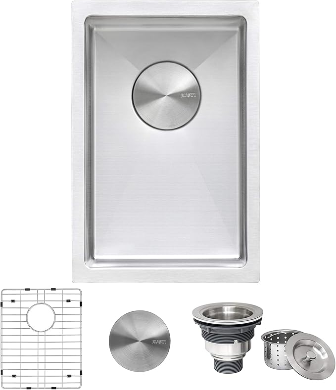 Ruvati 12 x 18 inch Rounded Corners Undermount Bar Prep Sink Tight Raduis - 16 Gauge Stainless Steel Bar Sink Single Bowl with Brushed Finish hides scratches, Easy-to-Clean Undermount Sinks - RVH7112