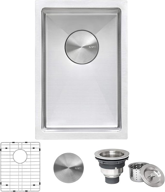 Ruvati 12 x 18 inch Rounded Corners Undermount Bar Prep Sink Tight Raduis - 16 Gauge Stainless Steel Bar Sink Single Bowl with Brushed Finish hides scratches, Easy-to-Clean Undermount Sinks - RVH7112