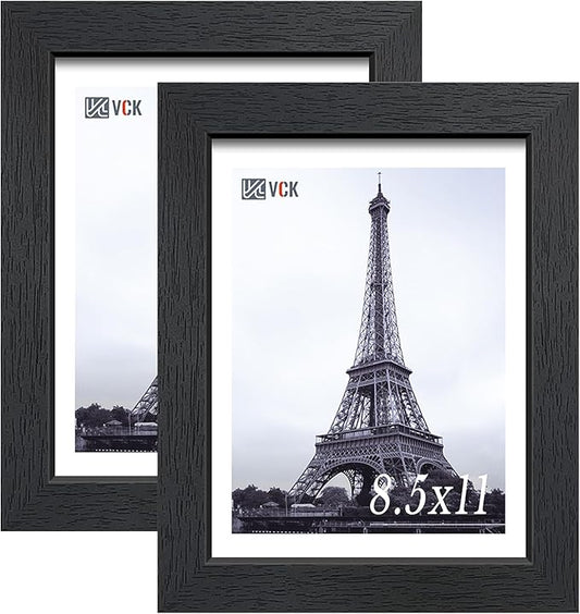 VCK 8.5x11 Certificate Frame, Black Wood 8 1/2 x 11 Picture Diploma Document Frames for Wall and Tabletop, 2 Pack