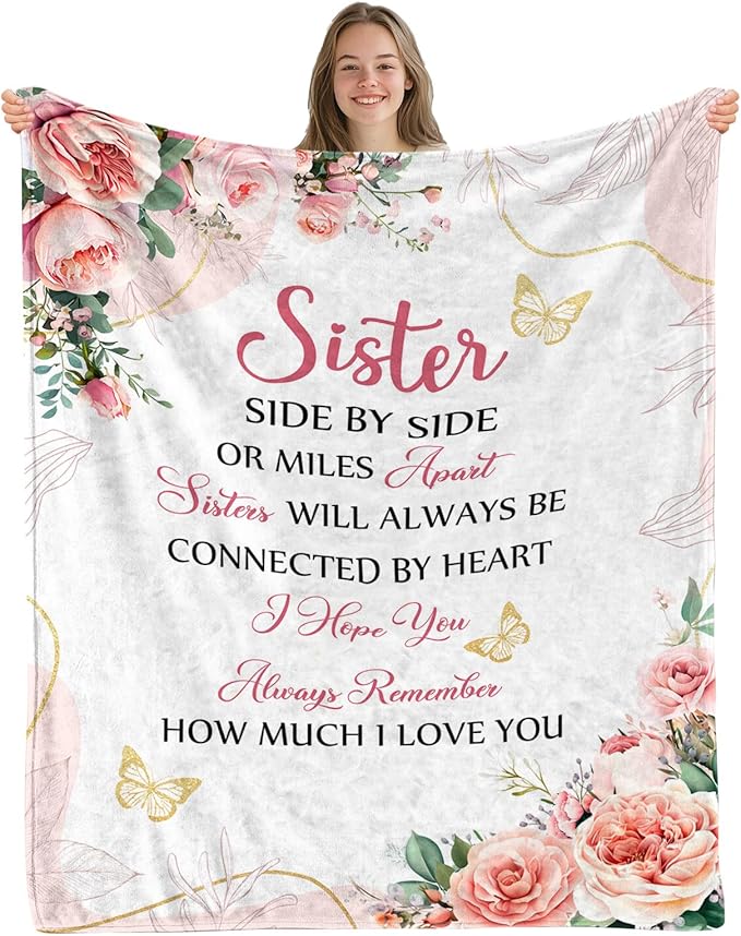 Sister Gifts Throw Blanket 60"x50", Gifts for Mothers Day, Sister Birthday Gifts for Women from Brother BFF Bestie, Friend Blankets for Sofa Couch Room, Best Friend Ever Gifts
