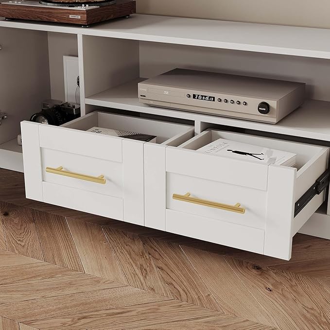 Entertainment Wall Unit, 4-Piece Large TV Stand Wall Unit Entertainment Center with Bookshelves & Storage, Wall Media Center with Shelves for TVs Up to 70", Media Console for Living Room, White.