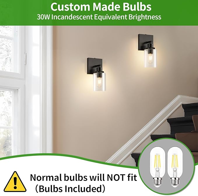 Battery Operated Wall Sconces Set of 2, Remote Control Wall Lamp with Clear Glass Shade USB Rechargeable Wall Light for Bedroom Living Room Hallway