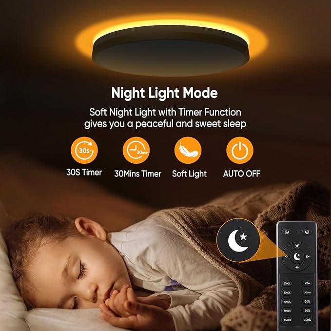 15 Inch Flush Mount Ceiling Light with Remote Control & Night Light, 5CCT Dimmable Ceiling Light Fixture, 35W 3500LM 2700K-6500K Adjustable LED Ceiling Lights for Bedroom Kitchen, White Gold