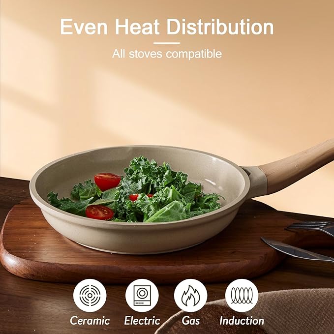 21Pcs Pots and Pans Set with Aluminum Lid, Nonstick Ti-Ceramic Cookware Sets, Induction Cookware Non Stick Cooking Set w/Frying Pans & Saucepans(PFOS, PFOA Free)-Taupe