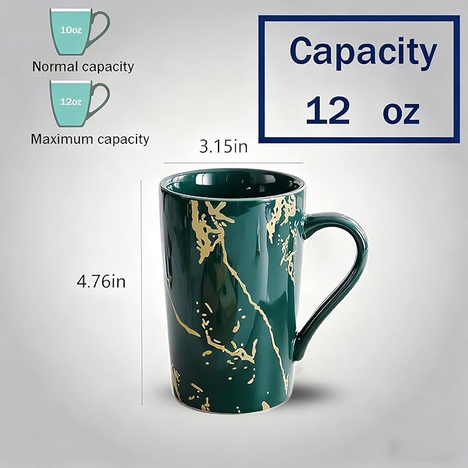 Porcelain Coffee Mugs, 12 Ounce, Set of 6, Green | Hot Tea | Cappuccino | Mocha | Cocoa | Cups for Latte