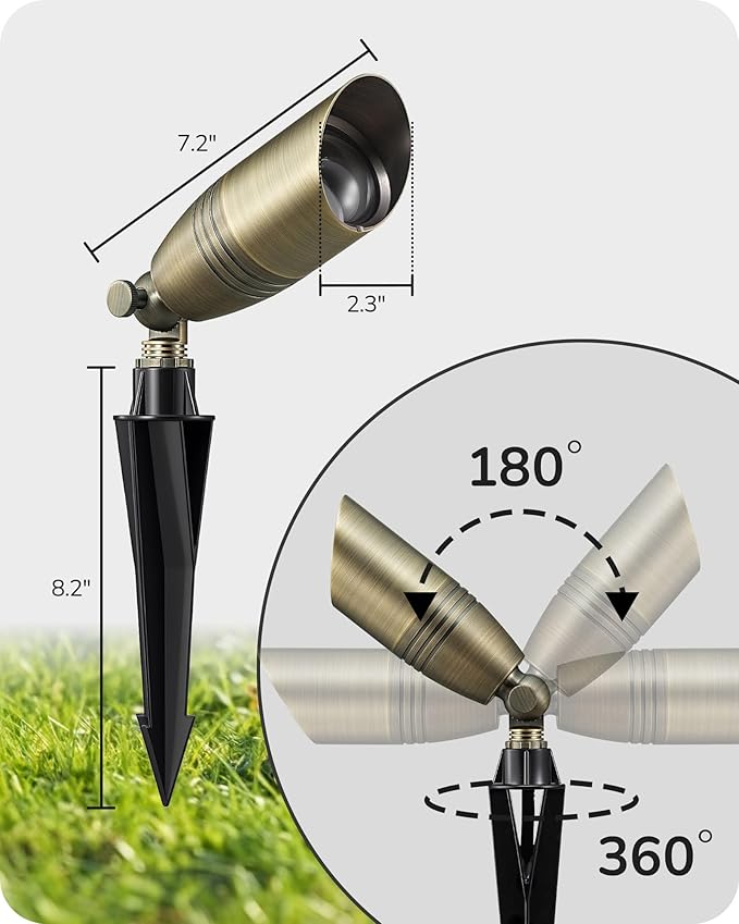 EDISHINE Solid Brass Landscape Spotlights Outdoor, 3CCT MR16 Bulb Included,Bronze Heavy Duty landscape lighting, 12V Low Voltage LED Landscape Lights, Outdoor Lighting for House Yard Lawn Tree, 6 Pack