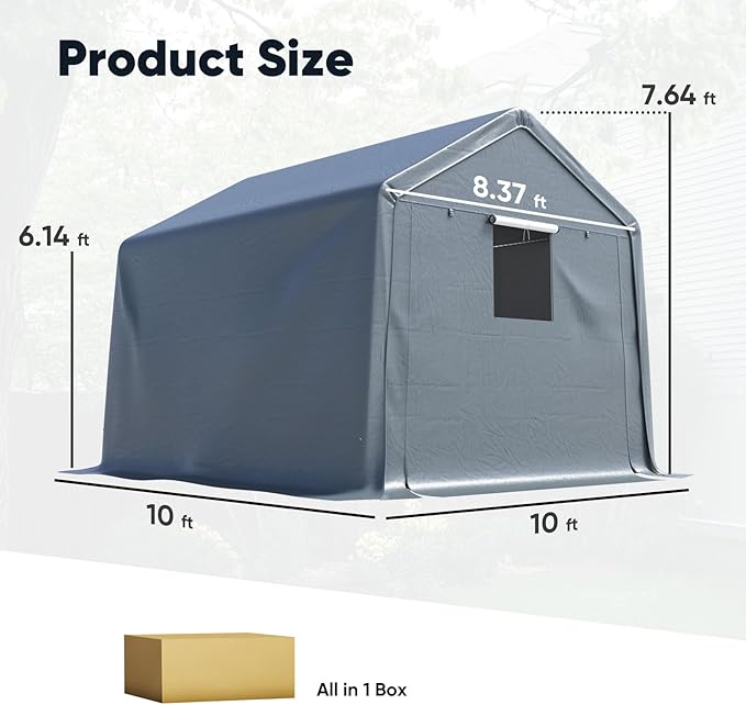 Quictent Heavy Duty 10x10FT Carport Shelter with Roll-Up Mesh Windows & Reinforced Frame, Portable Garage Canopy for Motorcycle Storage, Outdoor Equipment, Patio Furniture Cover - Dark Gray