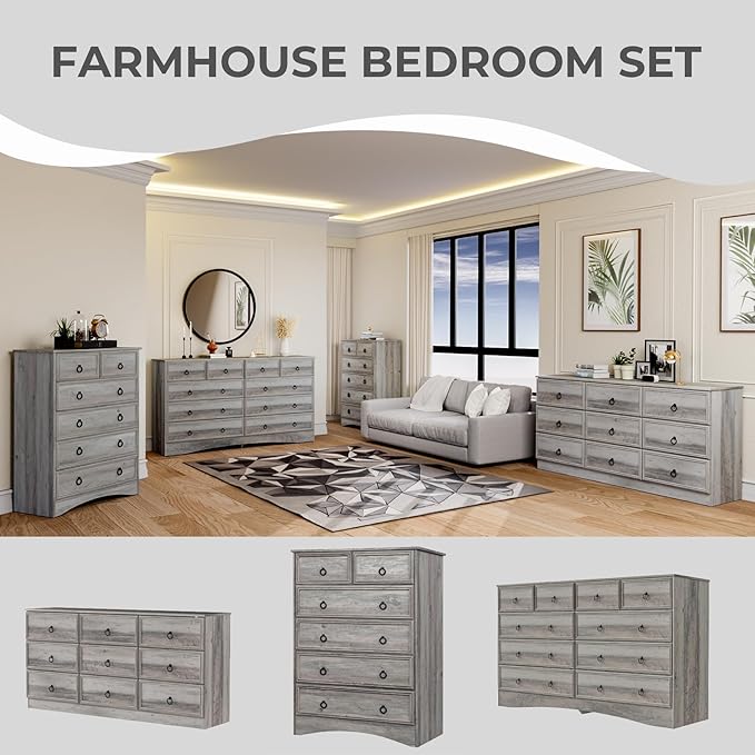 48'' Tall Grey Dresser with 6 Drawers Chest of Drawers for Bedroom, Large Storage Organizer for Clothes, for Living Room, Bedroom, Hallway, Taupe Grey