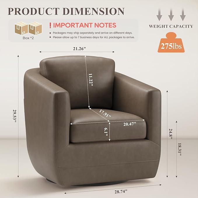 COLAMY 360° Swivel Accent Chair Set of 2 with Pillow - Comfy Living Room Armchair No-Sag Foam & Sturdy Metal Base, Fully Assembled Swivel Accent Single Sofa for Bedroom Living Room, Office, Wolf Grey