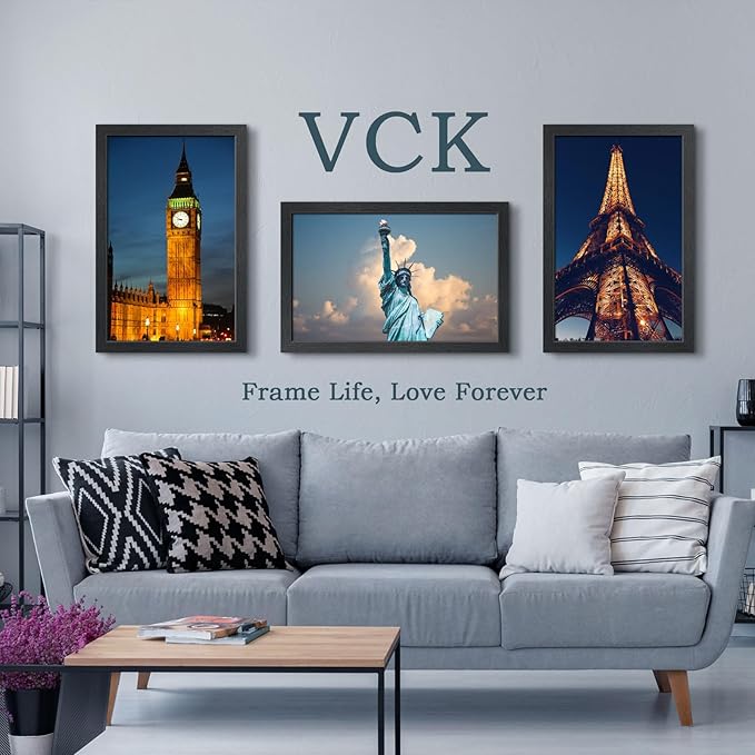 VCK 14x22 Picture Frame, Exclusive Black Woodgrain Poster Frame with Polished Plexiglass, Wall Hanging