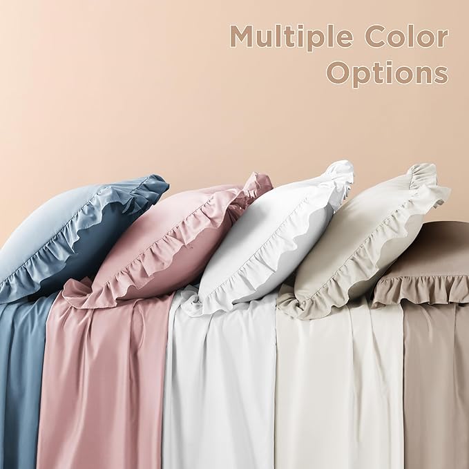 Litanika Light Coffee Full Size Comforter Sets, 3 Pieces Ruffle Farmhouse Aesthetic Bedding Comforter Sets, All Season Soft Lightweight Fluffy Microfiber Bed Set(79x90In Comforter, 2 Pillowcases)