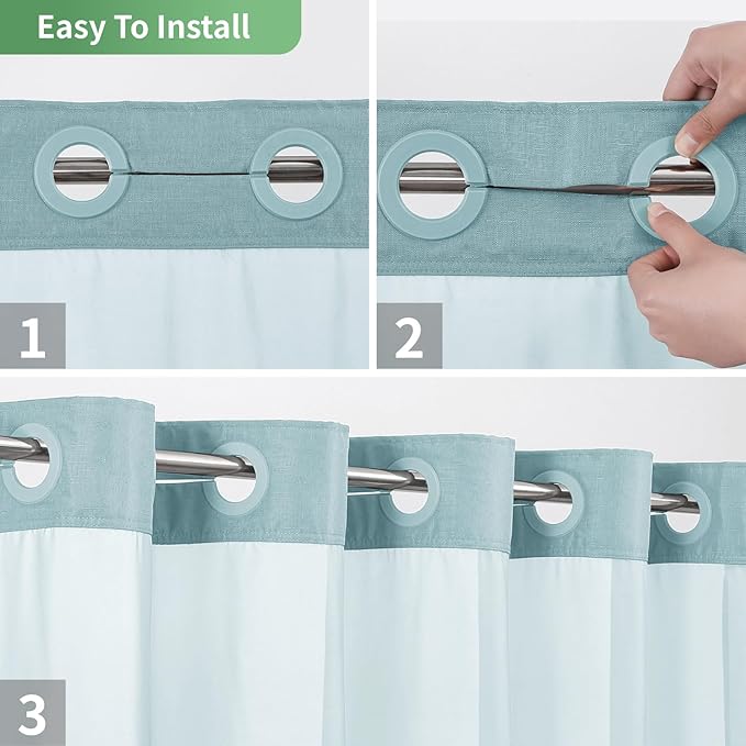 Teal No Hook Shower Curtain with Snap-in Fabric Liner Set,Slub Textured Fabric Shower Curtains for Bathroom,Hotel Style Modern Shower Curtain,Water Repellent & Washable,71x74(72)
