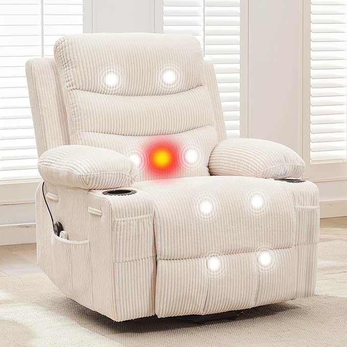 Power Lift Recliner Chair for Elderly with Massage & Heat, Small Spaces Useage Living Room or RV Single Sofa for Adults, 135° Reclining Accent Chairs, 2 Cup Holders and Side Pockets (Beige Corduroy)