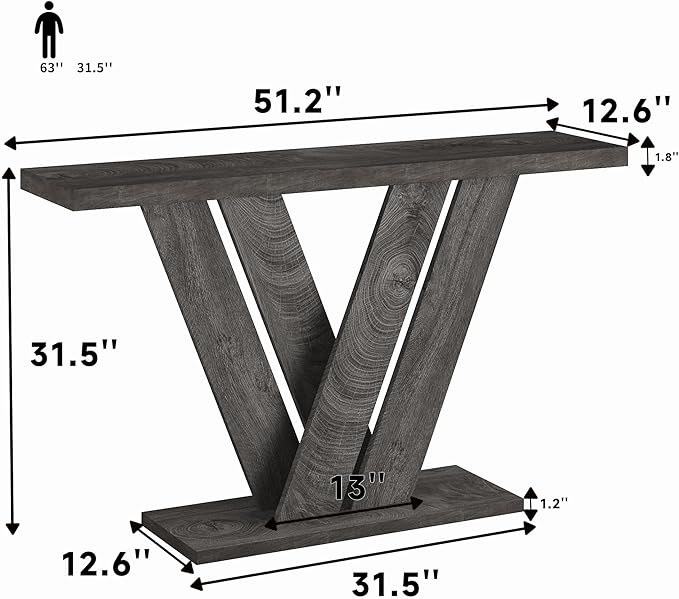 karlott 51 Inch Console Table, Farmhouse Entryway Table with V-Shaped, Wood Sofa Table Behind Couch Table, Narrow Entryway Accent Table for Living Room, Hallway, Entrance, Foyer, Brown, Grey