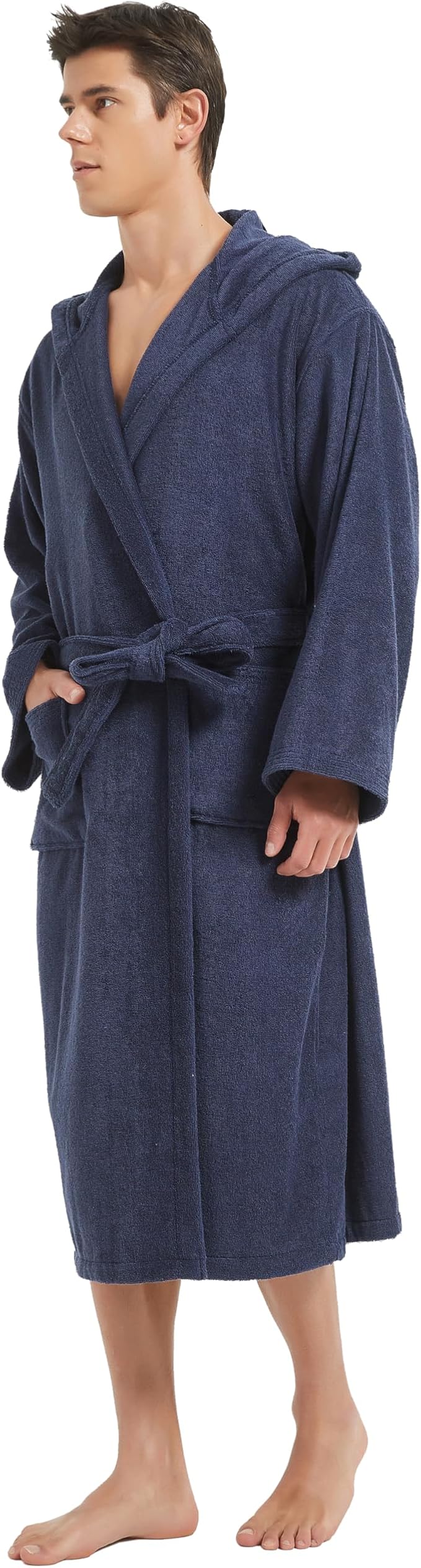 Mens Robe with Hood-Classic Terry Cloth Bathrobe for Men,Soft Knee Length Bathrobes