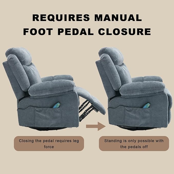 Overstuffed Rocker Recliner Chair, Fabric Massage Recliner Chairs with Heat for Adults, Oversized Reclining Swivel Sofa Manual Home Theater Rocking Recliner Lounge Chairs(Blue)