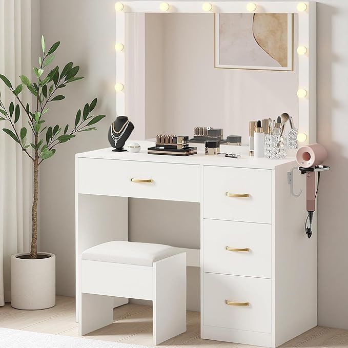YITAHOME Makeup Vanity Set, Vanity Desk with LED Mirror & Power Hub, Makeup Desk for Dressing Room