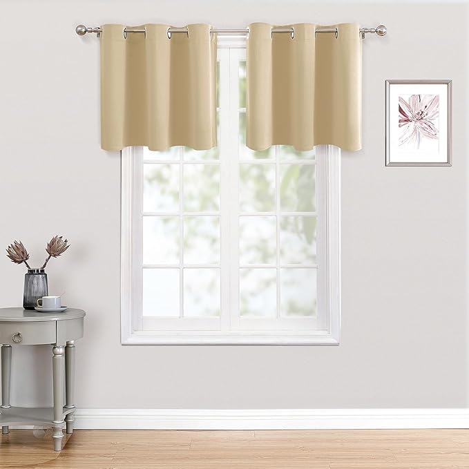 ChrisDowa Small Window Curtains 36 inches Long for Bedroom - Grommet Short Thermal Insulated Room Darkening Curtains for Kitchen (2 Panels, Biscotti Beige, 34 x 36 Inch)