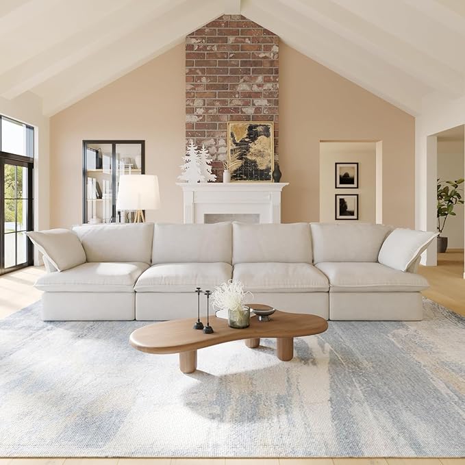 JACH Modular Sectional Couches for Living Room, Deep 4 Seats 162" Sectional Sofa, Cushion Covers Removable, Two Corners and Two Middle, Sofas Furniture for Living Room, Beige