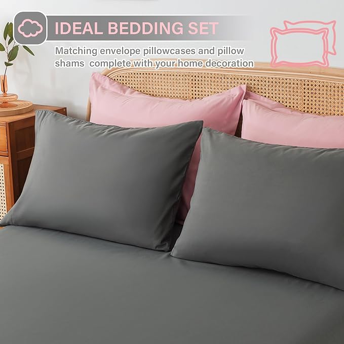 Cosybay Bed in a Bag King Comforter Sets 7pcs All Season Solid Down Alternative Bedding Sets Pink and Grey with Comforter, Pillow Shams, Flat Sheet, Fitted Sheet and Pillowcases