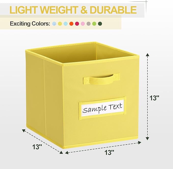 artsdi 13x13 storage cube bins (Set of 10) Foldable Fabric storage cubes with 10 Labels Window Cards & a Pen,13 inch cube storage bins,Closet Organizers for Shelves,Cubby Organizer Boxes,Dark Yellow
