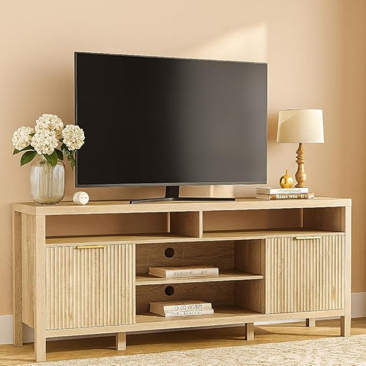 TV Stand for Living Room and Bedroom,Mid Century Modern TV Console, Entertainment Center with Storage,Media Entertainment Stand,TV Cabinet (60" Oak Tv Stand for 65" Tvs - Thickened Design b)