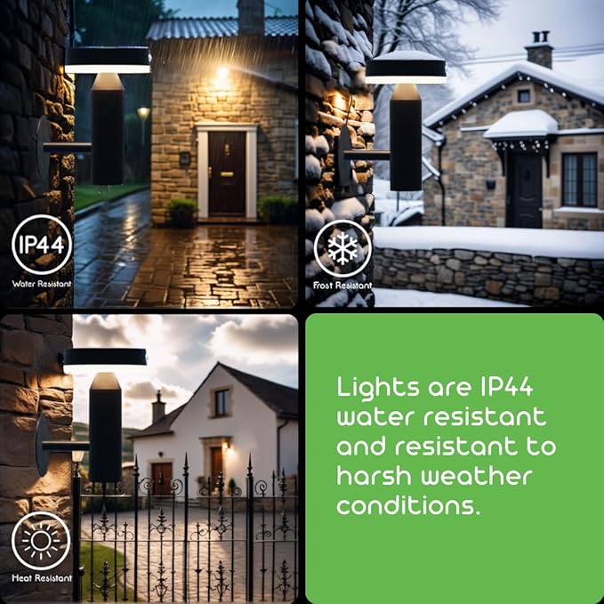 Round Solar Wall Lights - Solar Powered Wall Lamps - LED Lights - PIR Sensor & Two Lighting Modes - Rechargeable Battery - 3000K, 1.3W Solar Panel & 3.7V - IP44 Weather Resistant - 2 Pack