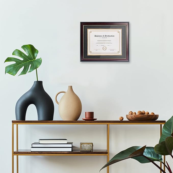 GraduatePro 8.5x11 Diploma Frame with Black Over Gold Mat or Display 11x14 Document Without Mat, CPA License Frame, UV Protection Acrylic, Mahogany with Gold Beads, Pack of 2