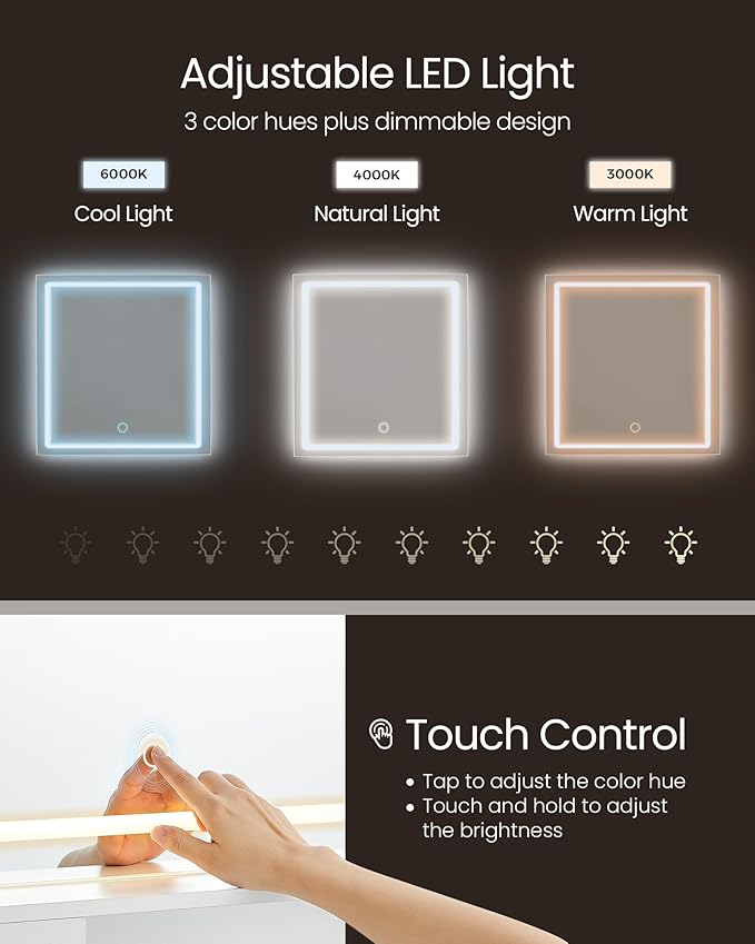 VASAGLE Kailyn Collection - 35.4-Inch Wide Vanity Desk with Mirror and Lights, Power Outlets, Vanity Table with Jewelry Storage, Adjustable Shelves, for Bedroom, Cloud White URDT132WB03S