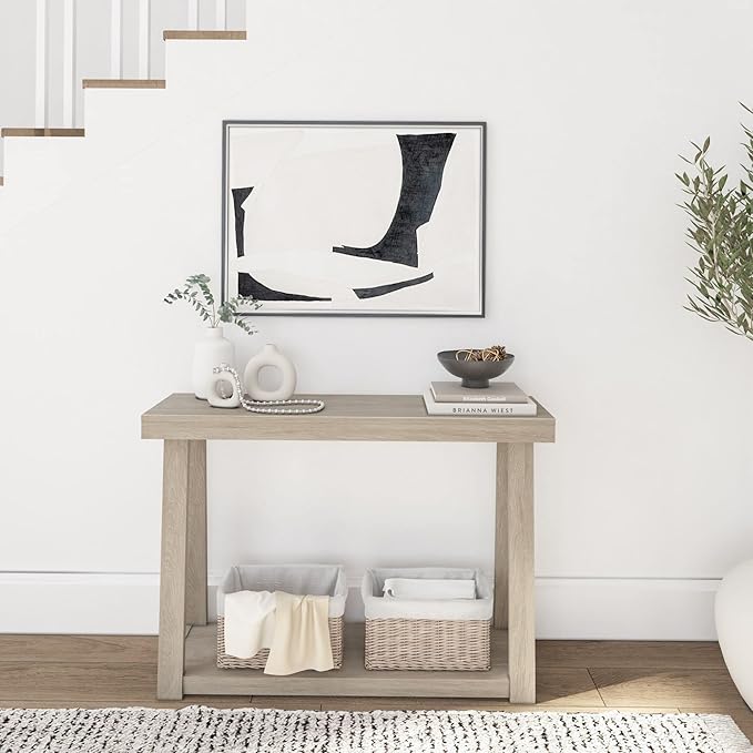 Plank+Beam Solid Wood Console Table with Storage, 46.25 Inch, Sofa Table with Shelf, Narrow Entryway Table for Hallway, Behind The Couch, Living Room, Foyer, Easy Assembly, Seashell