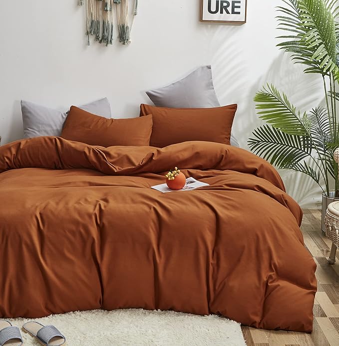 Cottonight Pumpkin Comforter Cal King Rust Burnt Orange Bedding Comforter California King Terracotta Caramel Solid Color Blanket Quilts Reddish Brown Plus Size Comforter Set for Women Men