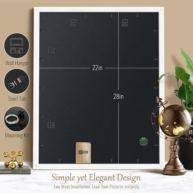 VCK 22x28 Poster Frame- White, Textured Exclusive Solid Wood Picture Frames - Wall Hanging