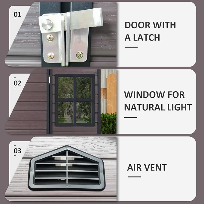 8x6 FT Outdoor Storage Resin Shed with Floor, Plastic Garden Tool Shed with Sloped Roof, Lockable Door & Windows, Easy to Assemble Bike Shed for Lawn, Backyard, Patio, Brown