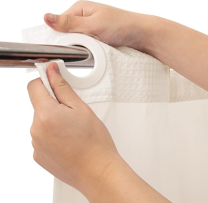 River Dream Stall Heavyweight No Hooks Required Dotted Waffle Weave Shower Curtain with Snap in Liner - 36W x 74H,Hotel Grade,Spa Like Bath Curtain,Graphite Cream