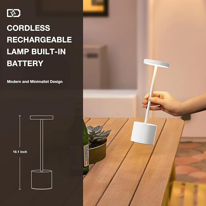 Kakanuo Cordless Lamp, Rechargeable Lamp, Touch Control, 3 Color Temperature, LED Outdoor Wireless, Battery Operated Lamps, Stepless Dimmable, White