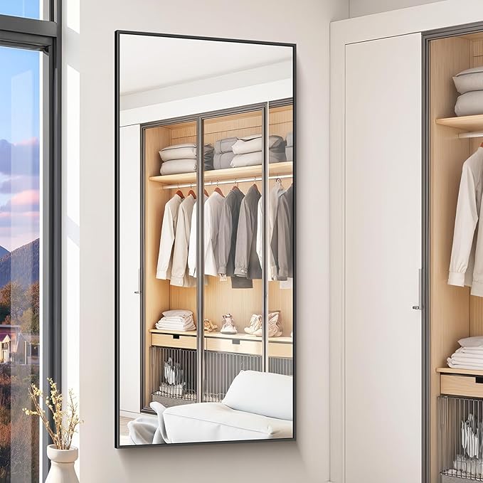 KOCUUY 72x30 Inch Large Black Wall Mounted Mirror,Aluminum Framed Decorative Rectangular Bathroom Mirror for Wall Over Sink,Vanity Mirror for Bedroom Living Room Bathroom,Functional Oversized Mirror