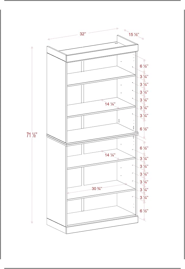 Palace Imports Solid Wood Bookcase - Stackable Modular 6-Tier Bookshelf - 71.5" Tall x 32" Wide - Aqua, Open Display Shelf for Living Room, Office, Renewable 100% Eco-Friendly Wood, Made in Brazil