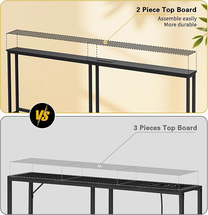 VASMIA 70.9 Inch Narrow Console Table with Outlet,Bamboo Sofa Table,Behind Couch Table,Skinny Hallway Table for Entryway Living Room,Foyer,Black