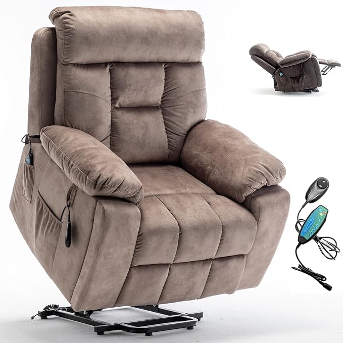 26in Extra Wide Recliner Chair for Big Man 400lbs, Oversized Power Lift Chair with Heat and Massage Hidden Cup Holder, Lift Recliner Chairs for Elderly Sleeping (Light Brown)