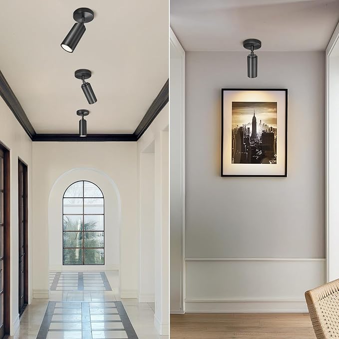 Matte Black Ceiling Spotlight, Hardwired LED Ceiling Spot Light Indoor, Flush Mounted Monopoint Ceiling Light, Modern Directional Spot Lights, Adjustable Spotlight Fixtures