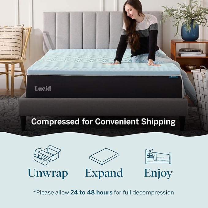 LUCID Gel Infused Memory Foam Mattress Topper – 2 Inch Mattress Topper – 5 Comfort Zones Relieve Pressure – CertiPUR-US Certified Foam - King