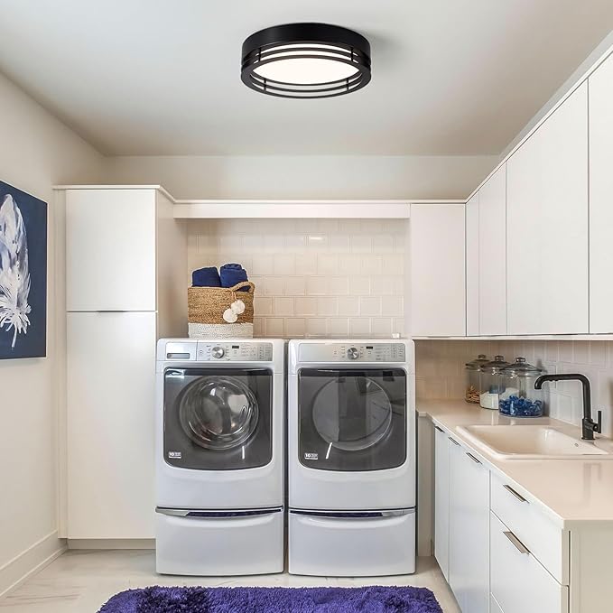 Dimmable Black Flush Mount Ceiling Light, Modern Round LED Ceiling Lights Fixture, Kitchen Flushmount Light for Bedroom Hallway Laundry Room 2700 K-6000 K 5CCT