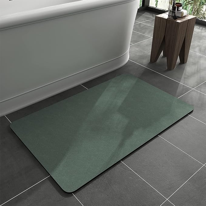 MontVoo -Bath Mat Rug-Rubber Backing Non Slip Quick Dry Absorbent Thin Bathroom Rugs Fit Under Door-Faux Suede Surface Bathroom Floor Mats-Shower Rug for in Front of Bathtub Shower Green 17"x27.5"